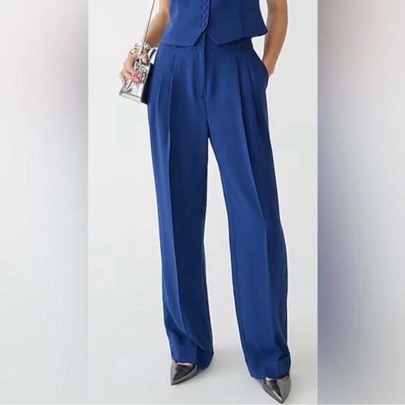 J Crew Essential Wide-leg Pants In City Crepe Mediterranean Blue Size 6 - Picture 1 of 11